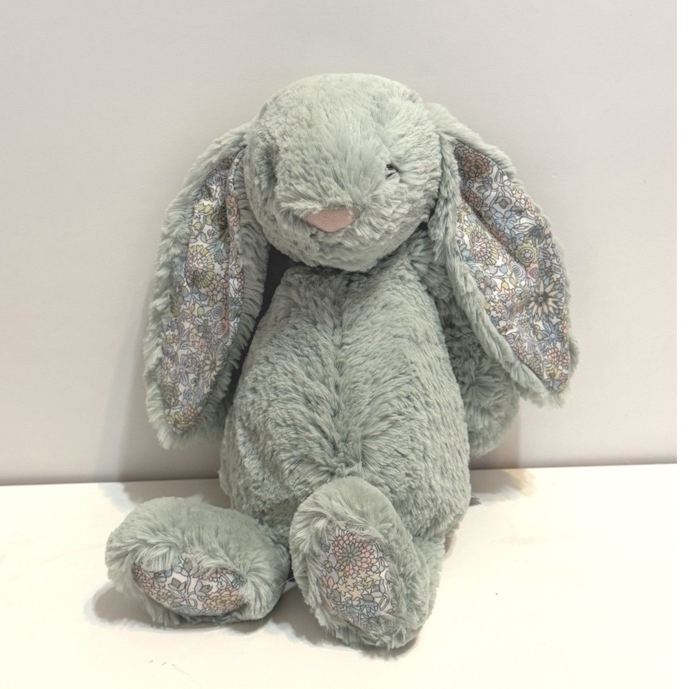 Jellycat Blossom Sage Green Bunny Medium 9" BL3SG Retired Floral Ears Feet